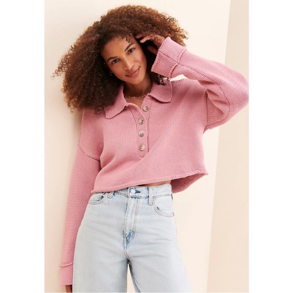 Show Me Your MuMu Half Button Down Pink Knit Sweater